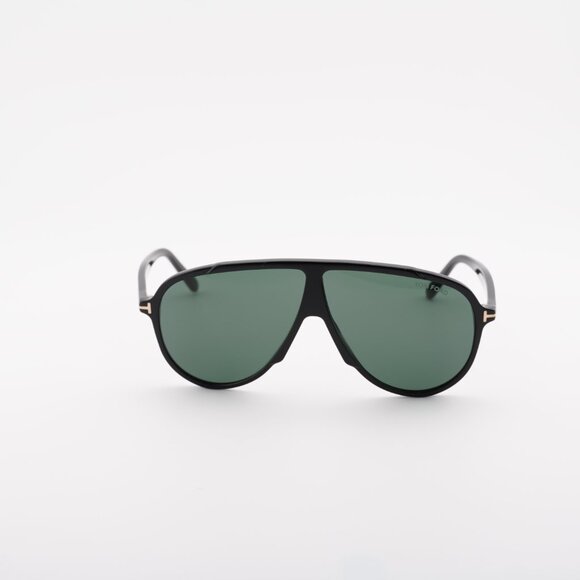 Tom Ford FT1211 01N Vladimir Sunglasses Shiny Black Aviator Frame, Green Lenses - Picture 3 of 13